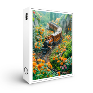 raxxa Premium-Puzzle: Miniature train in vibrant mountain meadow