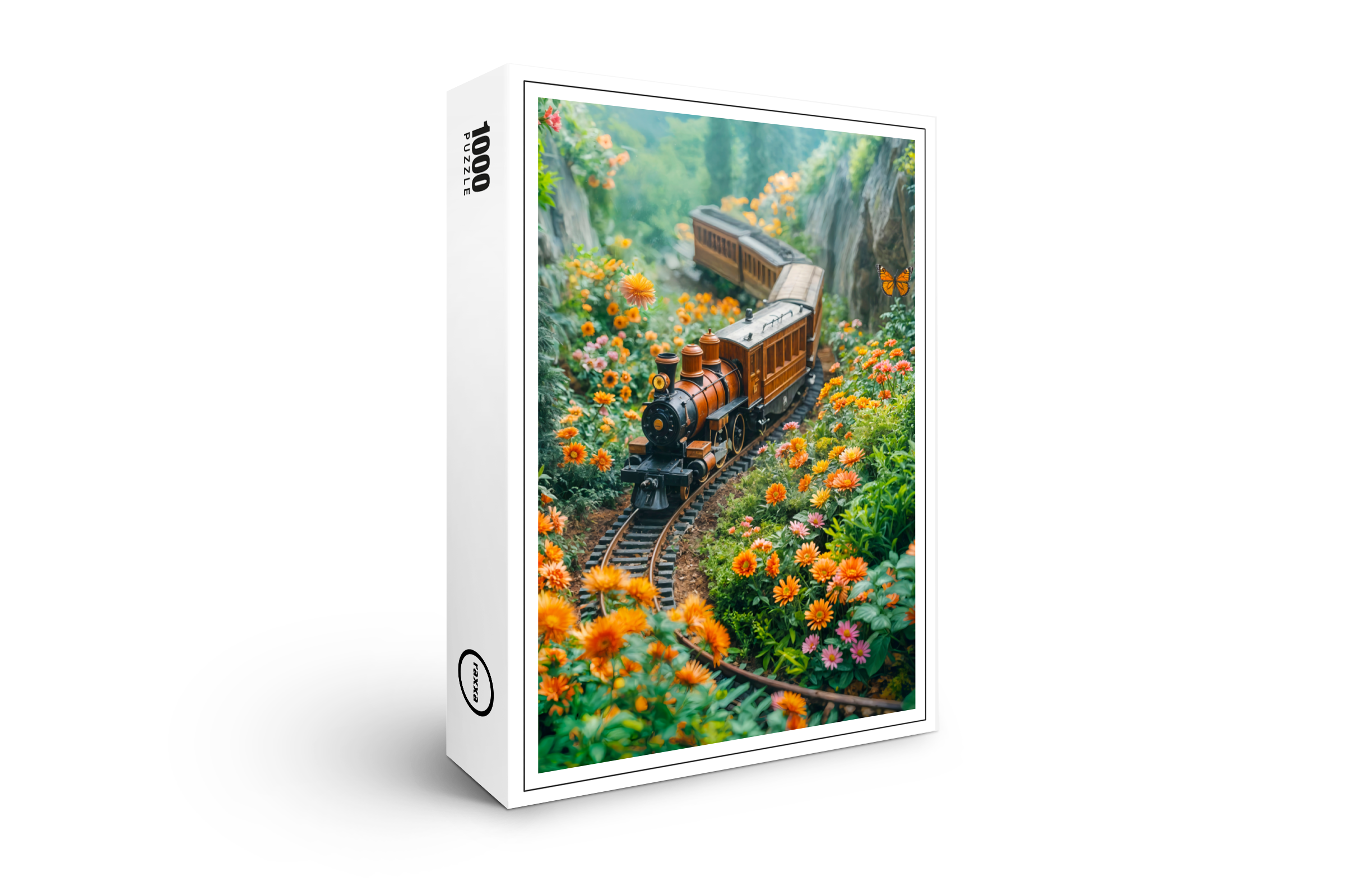 raxxa Premium-Puzzle: Miniature train in vibrant mountain meadow