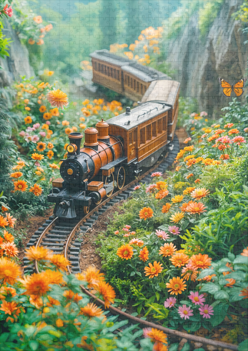 raxxa Premium-Puzzle: Miniature train in vibrant mountain meadow – Bild 2