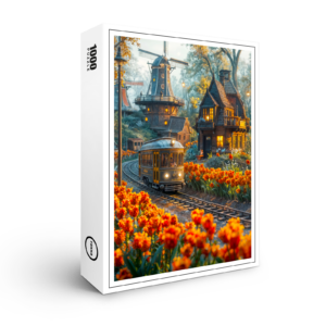 raxxa Premium-Puzzle: Miniature trolley in tulip garden village