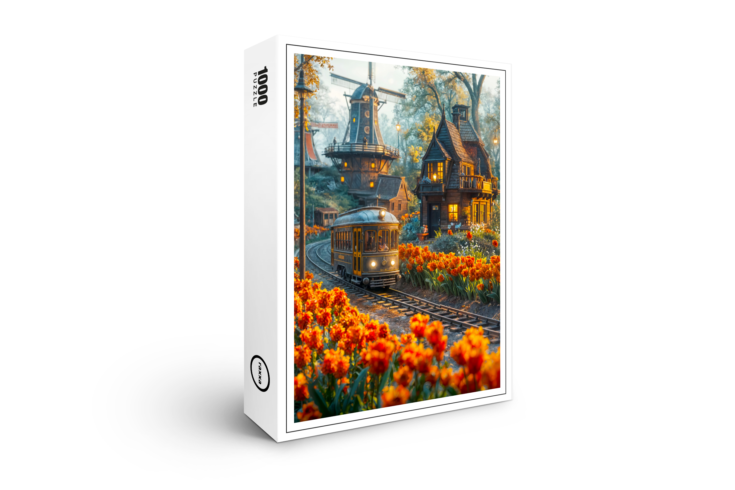 raxxa Premium-Puzzle: Miniature trolley in tulip garden village