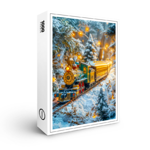 raxxa Premium-Puzzle: Miniature steam train on snowy mountain track