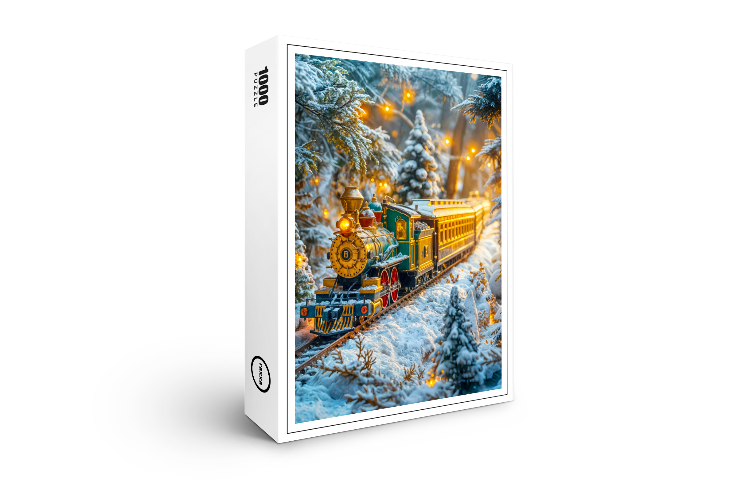 raxxa Premium-Puzzle: Miniature steam train on snowy mountain track