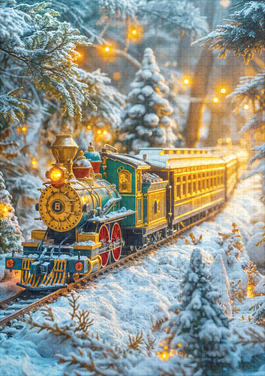 raxxa Premium-Puzzle: Miniature steam train on snowy mountain track - immagine 2