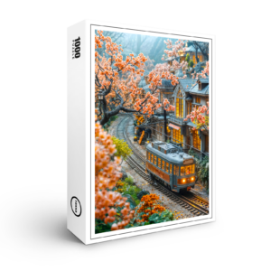 raxxa Premium-Puzzle: Miniature spring train under cherry trees