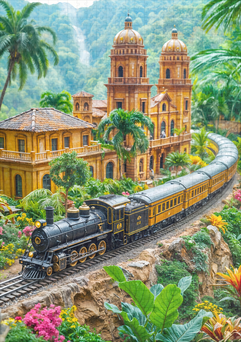 raxxa Premium-Puzzle: Miniature train through tropical palace garden – Image 2