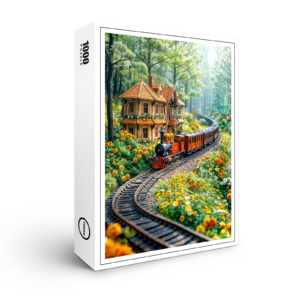 raxxa Premium-Puzzle: Miniature train winding through spring hills
