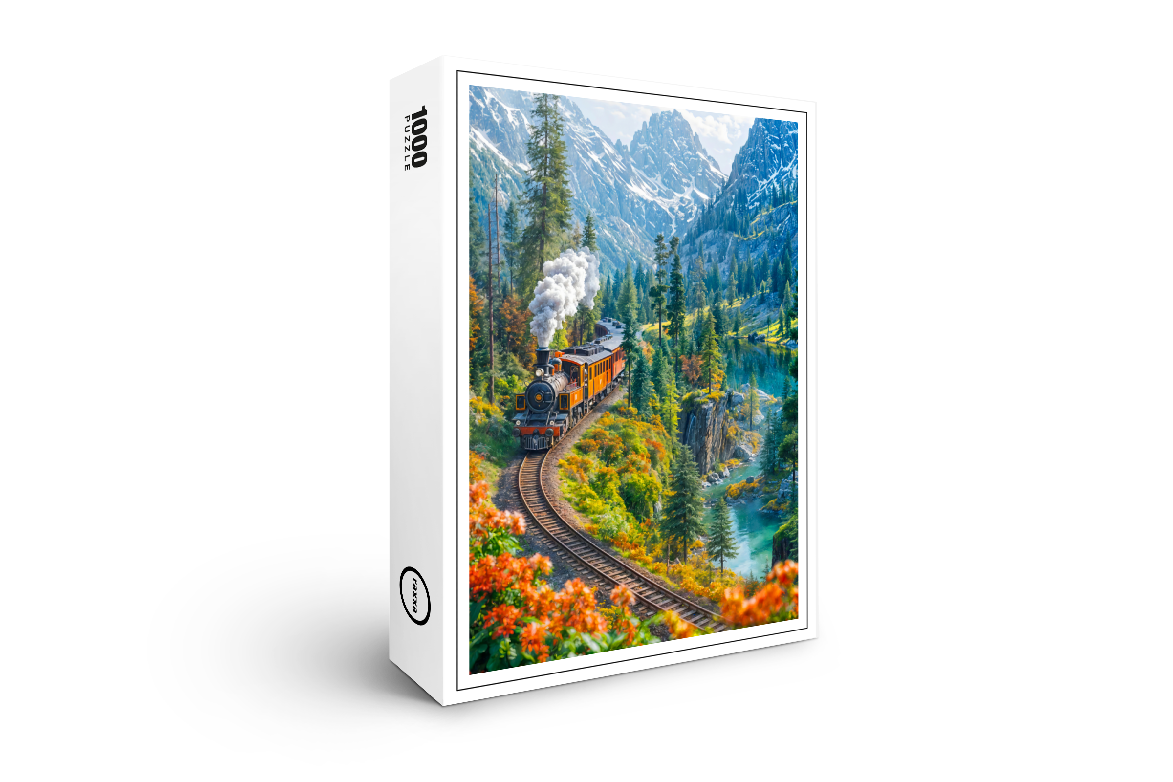 raxxa Premium-Puzzle: Miniature steam train in alpine forest