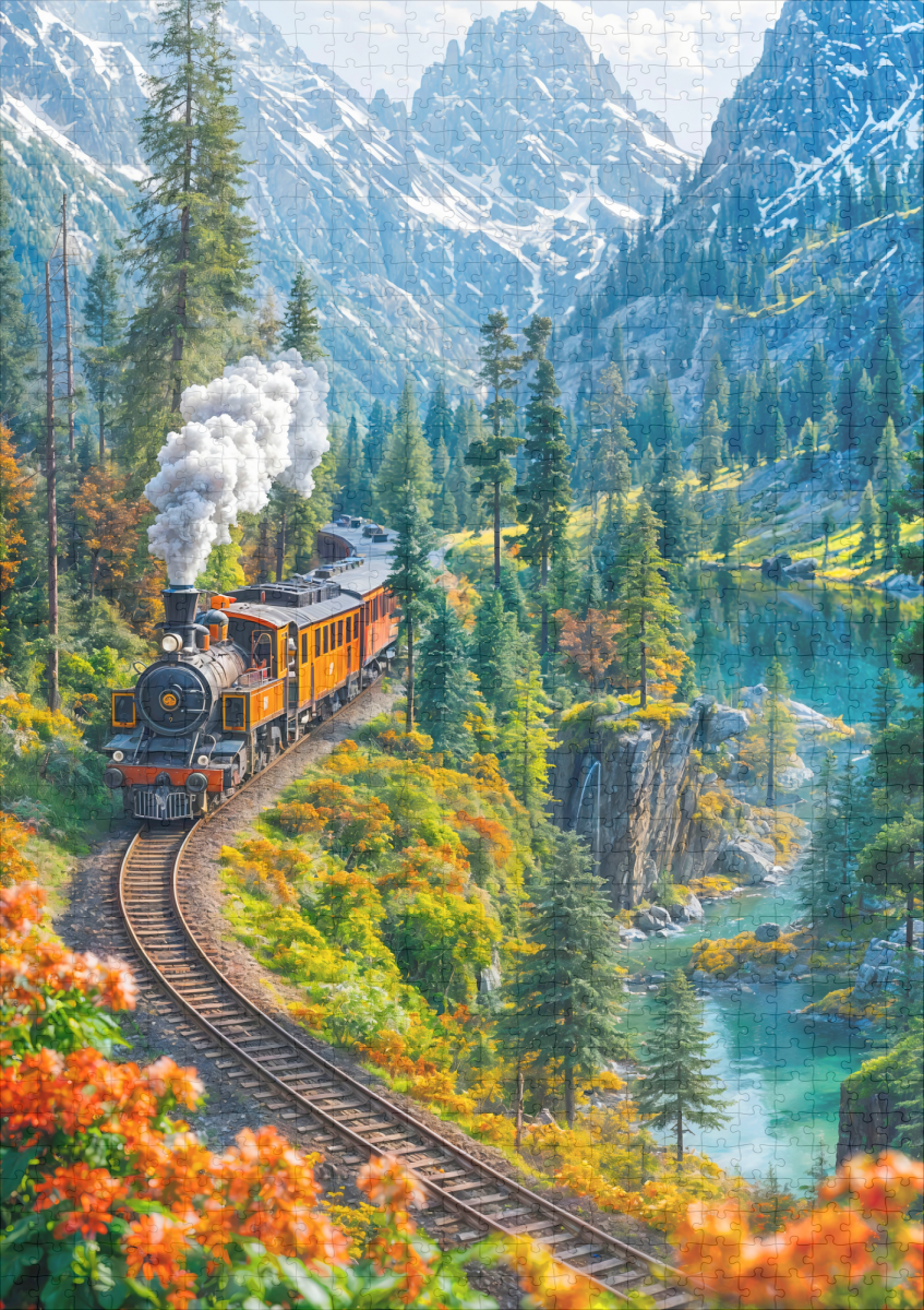 raxxa Premium-Puzzle: Miniature steam train in alpine forest – Bild 2