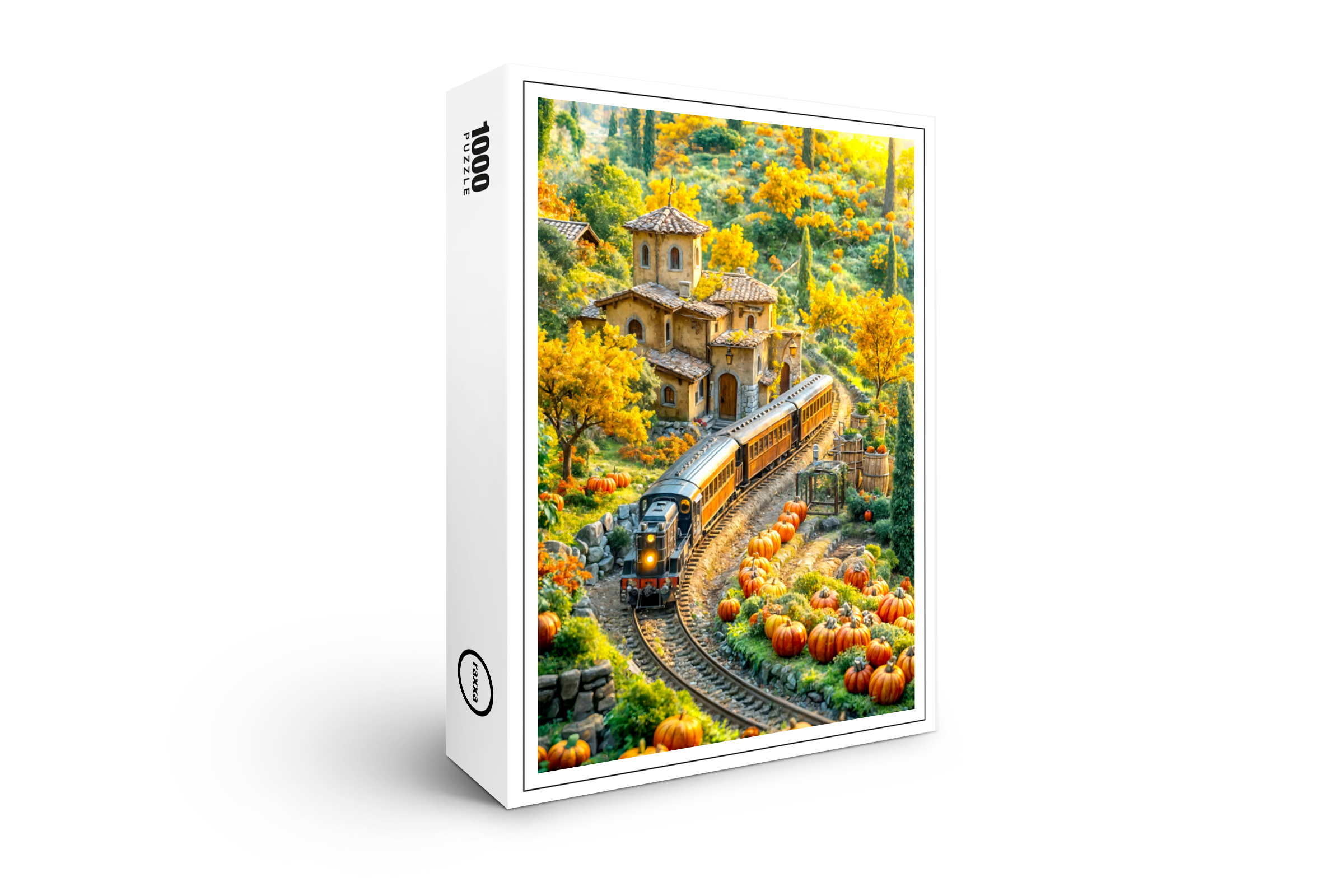 raxxa Premium-Puzzle: Miniature train in golden pumpkin village