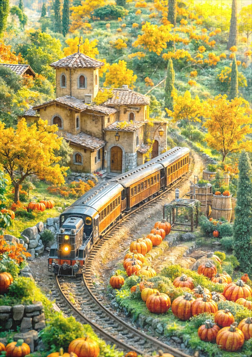 raxxa Premium-Puzzle: Miniature train in golden pumpkin village – Bild 2