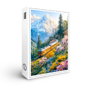 raxxa Premium-Puzzle: Miniature train in blooming alpine spring
