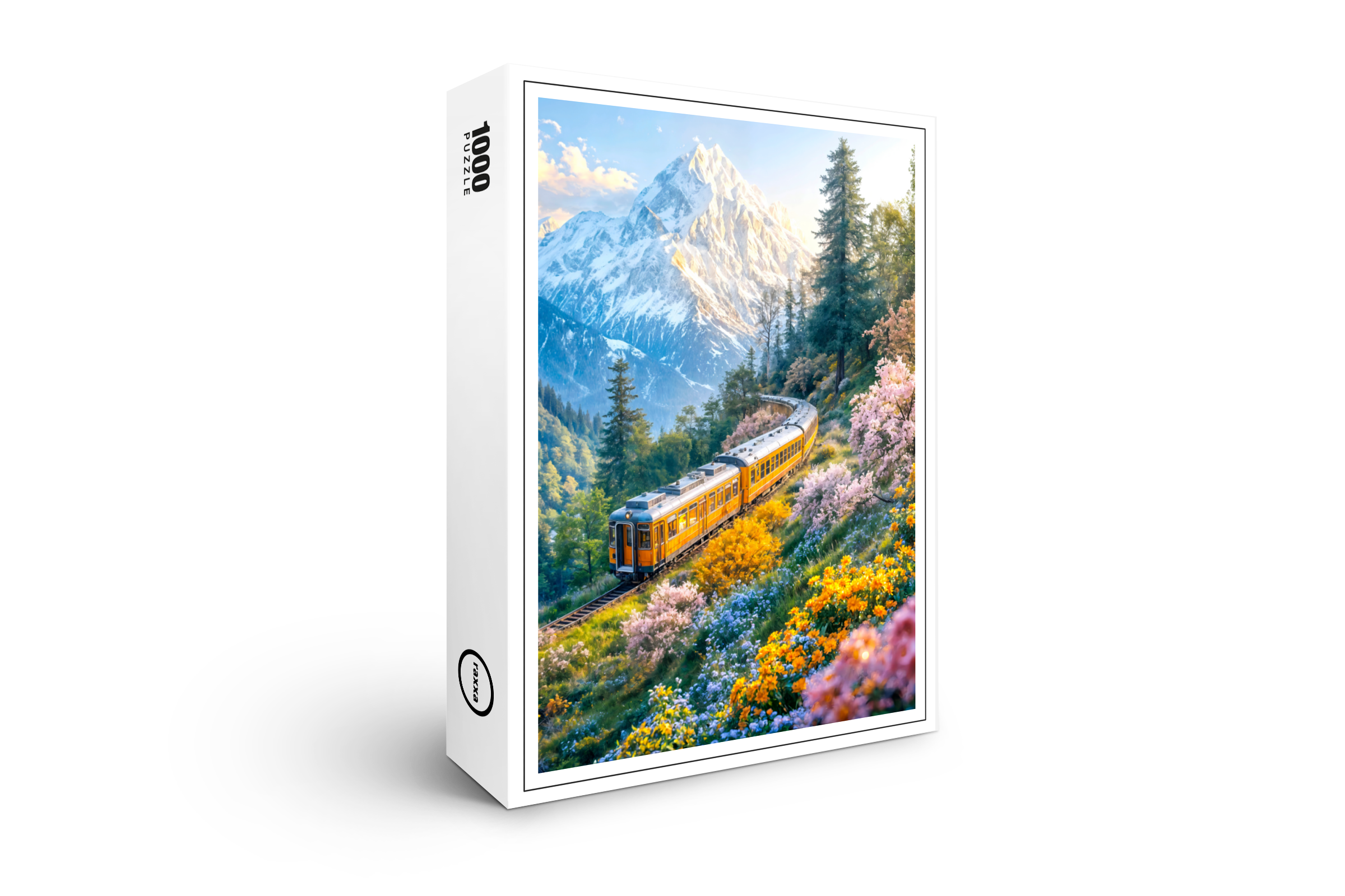 raxxa Premium-Puzzle: Miniature train in blooming alpine spring