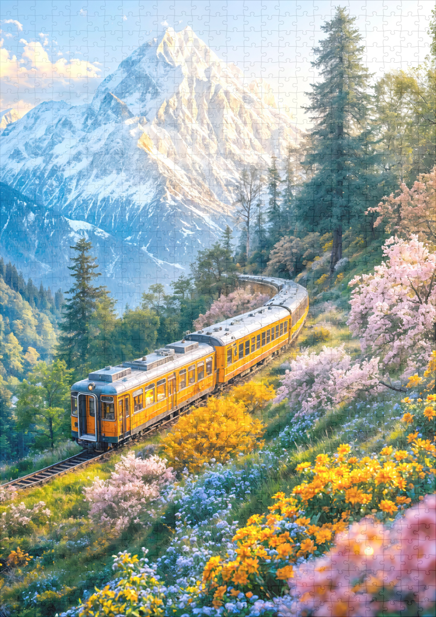 raxxa Premium-Puzzle: Miniature train in blooming alpine spring – Bild 2