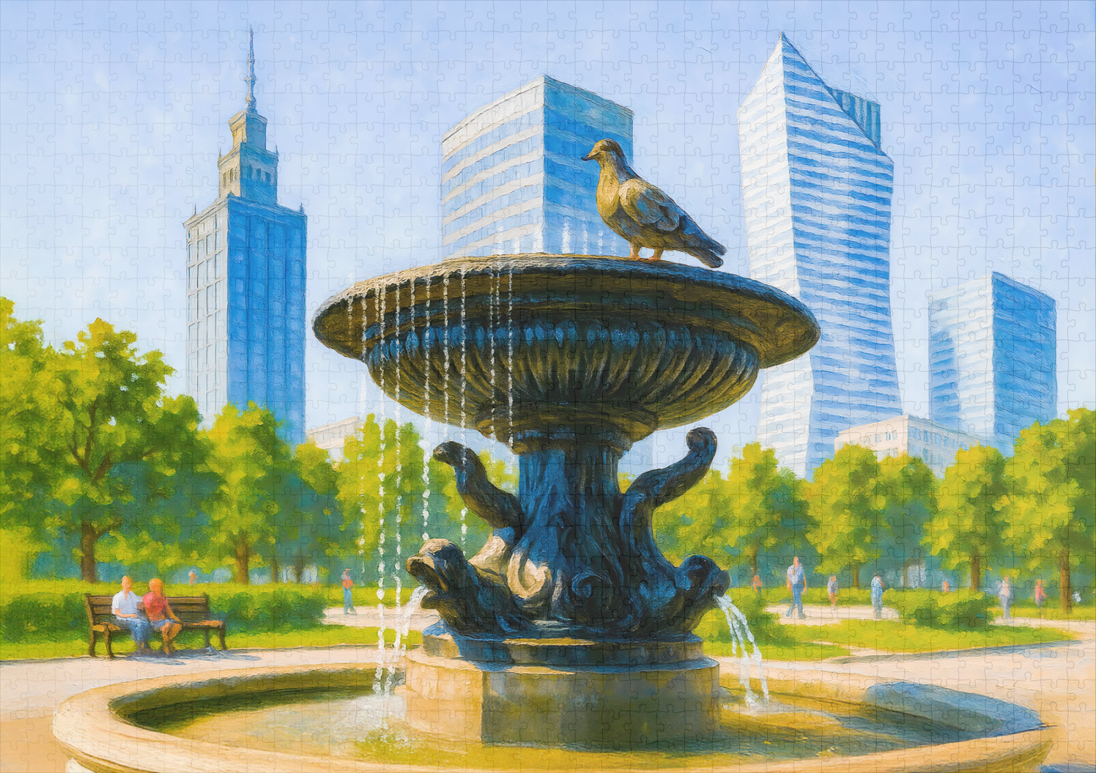 raxxa Premium-Puzzle: Fountain in central Warsaw detailed oil painting – Image 2