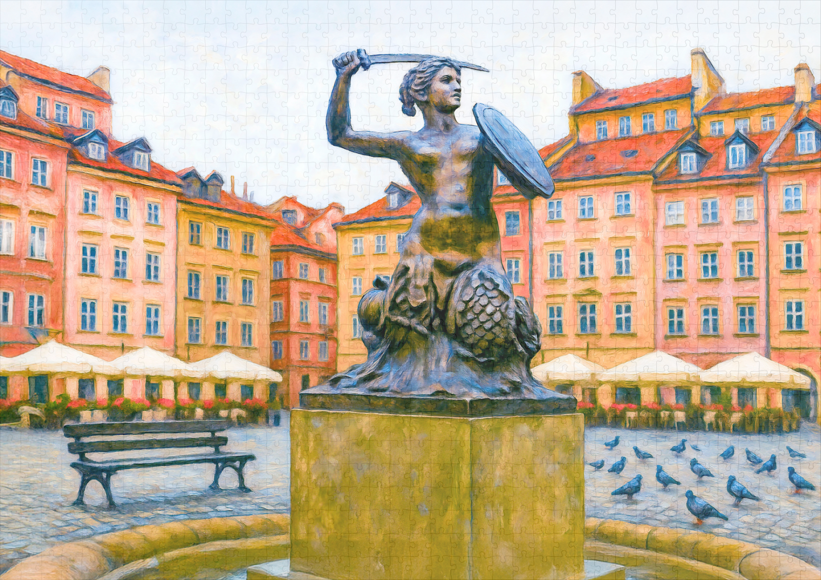 raxxa Premium-Puzzle: Syrenka fountain Warsaw oil painting – Bild 2