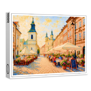 raxxa Premium-Puzzle: Cafe morning in Warsaw Old Town oil painting