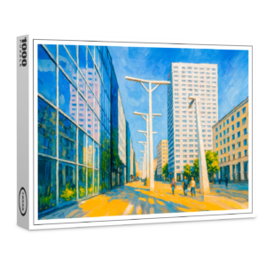 raxxa Premium-Puzzle: Skyscrapers and street life Warsaw oil painting
