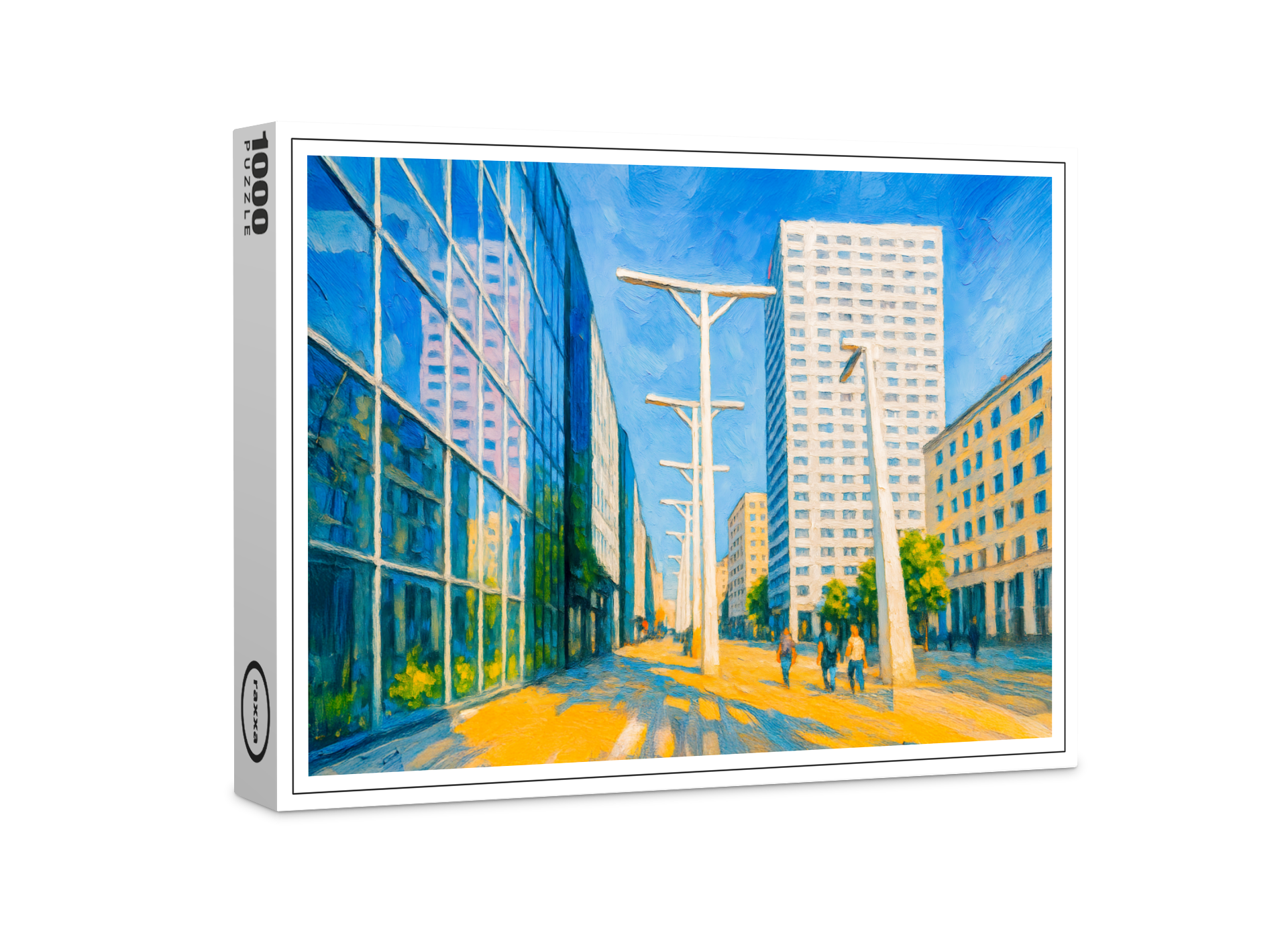 raxxa Premium-Puzzle: Skyscrapers and street life Warsaw oil painting