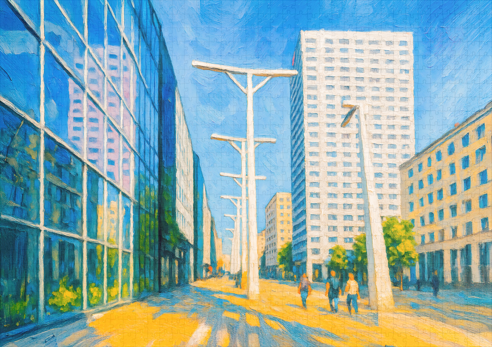 raxxa Premium-Puzzle: Skyscrapers and street life Warsaw oil painting – Bild 2