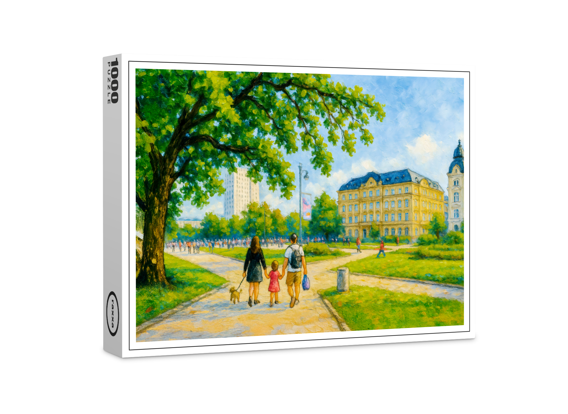 raxxa Premium-Puzzle: Park stroll in Warsaw oil painting with trees and skyline