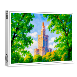 raxxa Premium-Puzzle: Palace of Culture Warsaw oil painting with foliage frame