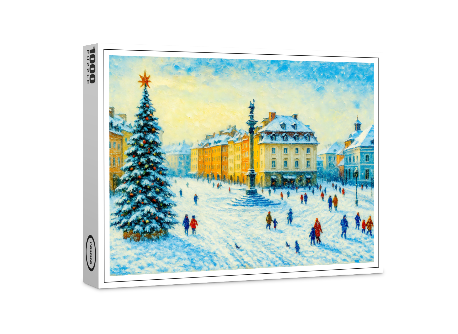 raxxa Premium-Puzzle: Winter day in Warsaw oil painting with Christmas tree