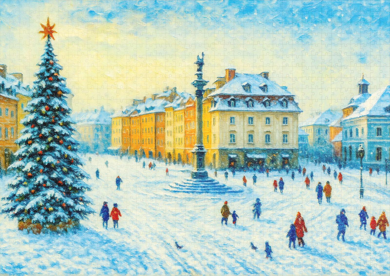 raxxa Premium-Puzzle: Winter day in Warsaw oil painting with Christmas tree – Bild 2