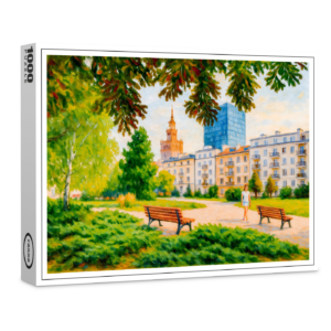 raxxa Premium-Puzzle: Park view with Warsaw skyline colorful oil painting
