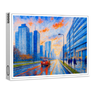 raxxa Premium-Puzzle: Evening lights in Warsaw expressive oil painting