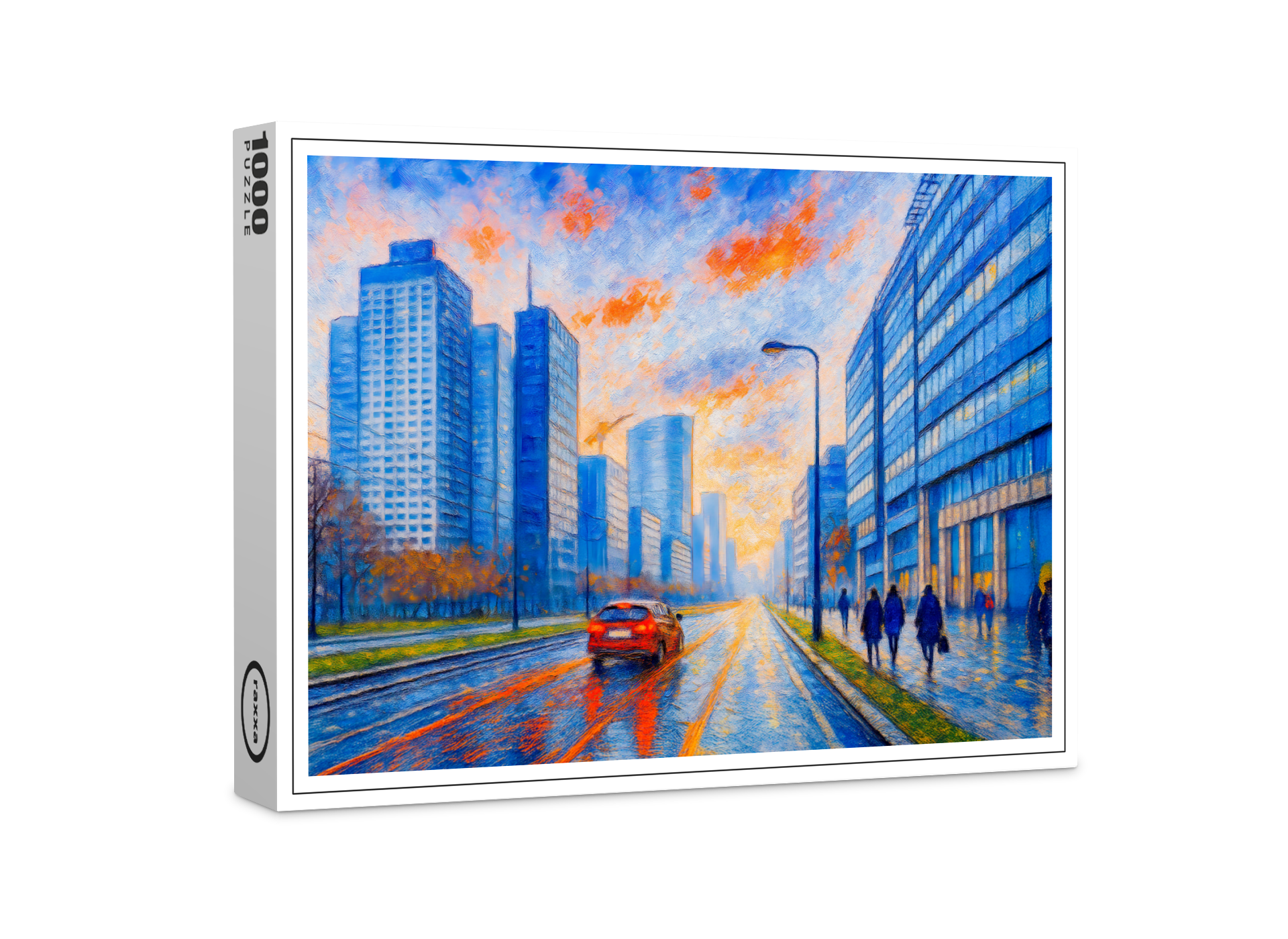 raxxa Premium-Puzzle: Evening lights in Warsaw expressive oil painting