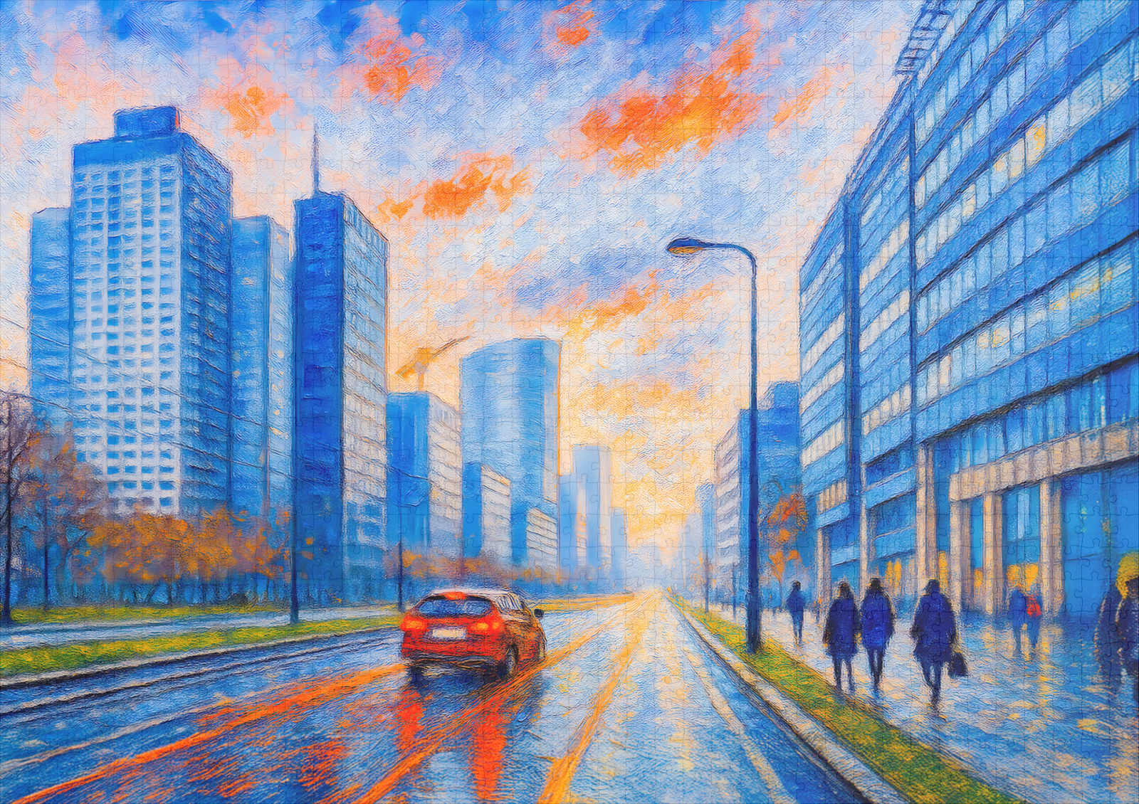 raxxa Premium-Puzzle: Evening lights in Warsaw expressive oil painting – Bild 2