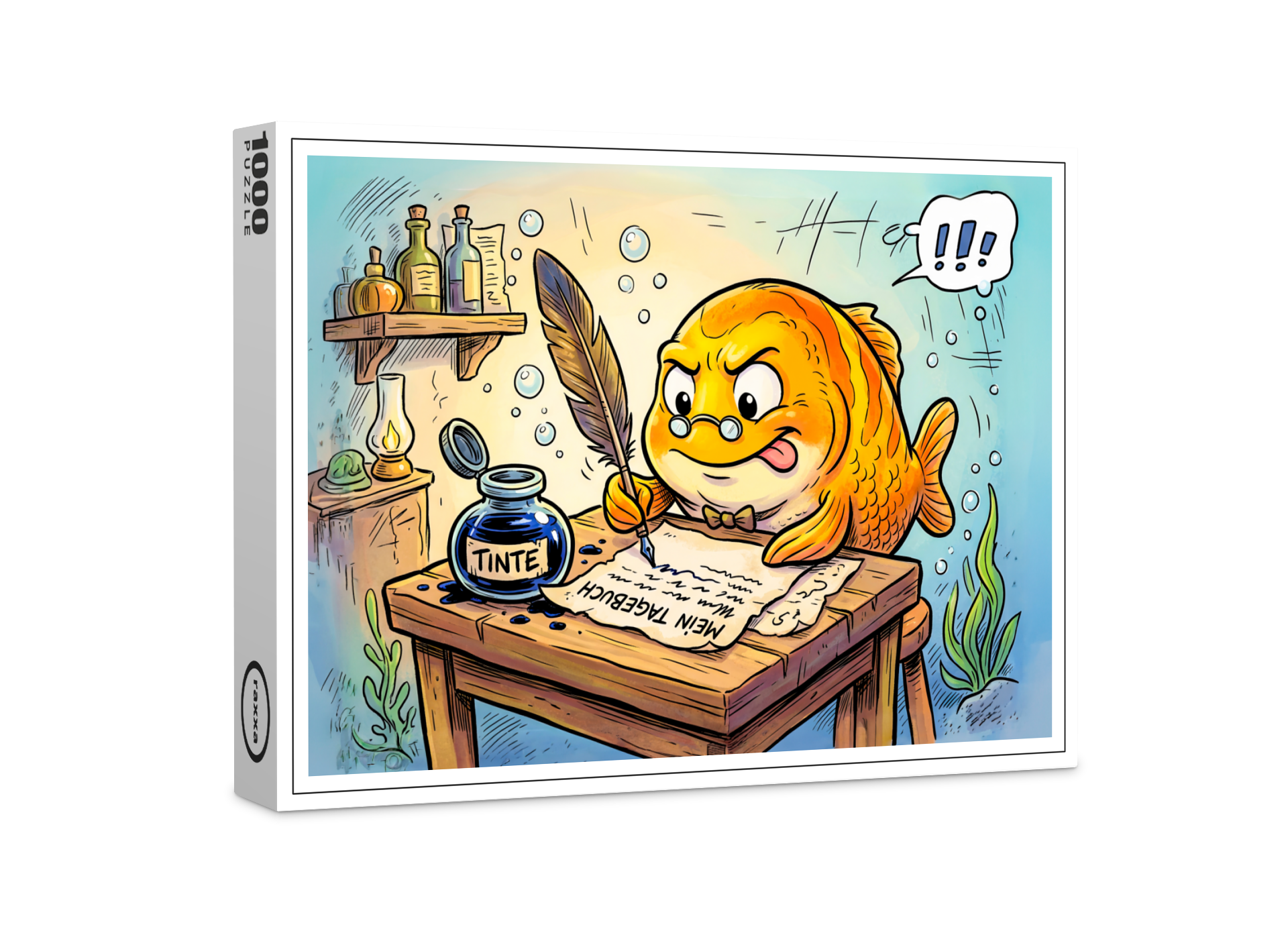 raxxa Premium-Puzzle: Fish with Ink Bottle on Wooden Table