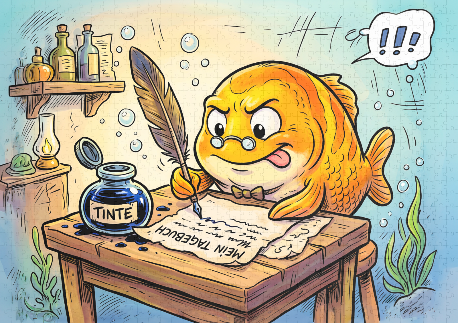 raxxa Premium-Puzzle: Fish with Ink Bottle on Wooden Table – Image 2