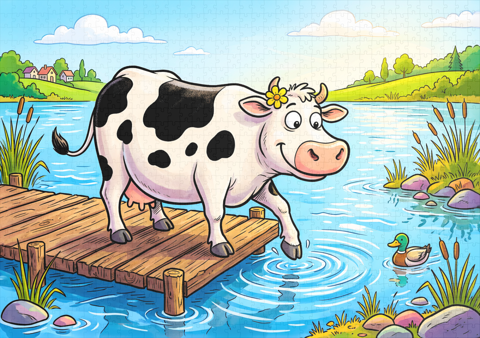 raxxa Premium-Puzzle: Cow Standing Beside a Lake in Peaceful Landscape - immagine 2