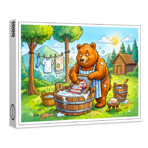 raxxa Premium-Puzzle: Bear Washing Laundry Outdoors in Forest