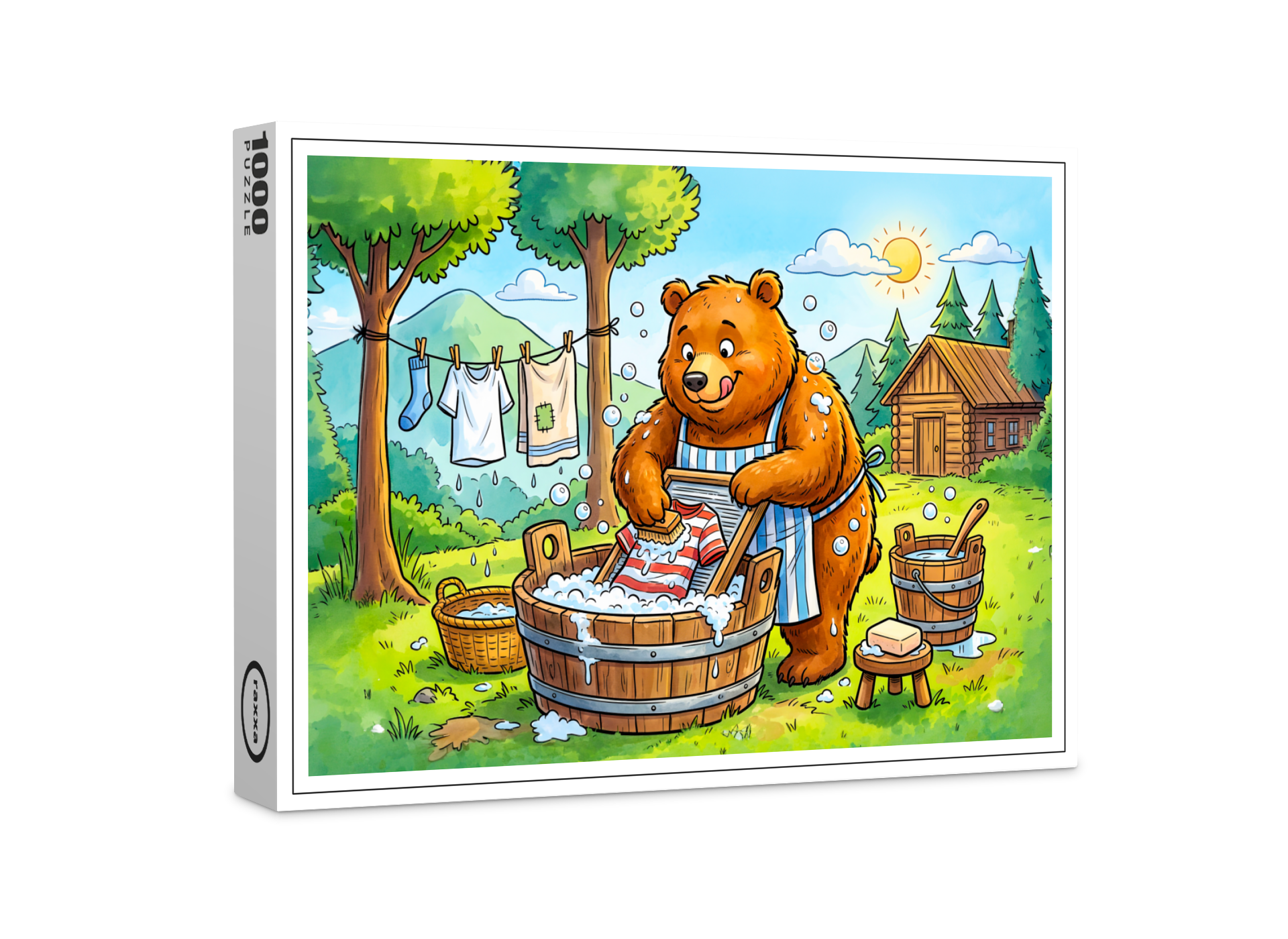 raxxa Premium-Puzzle: Bear Washing Laundry Outdoors in Forest