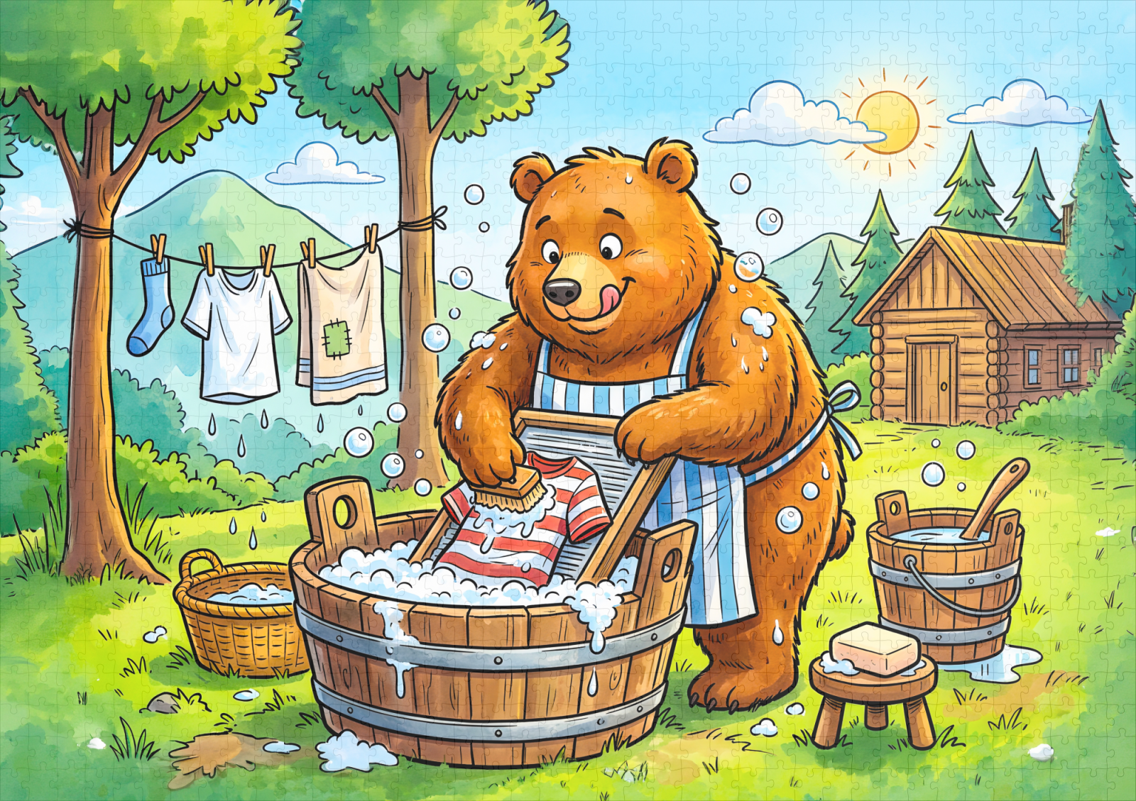 raxxa Premium-Puzzle: Bear Washing Laundry Outdoors in Forest – Image 2