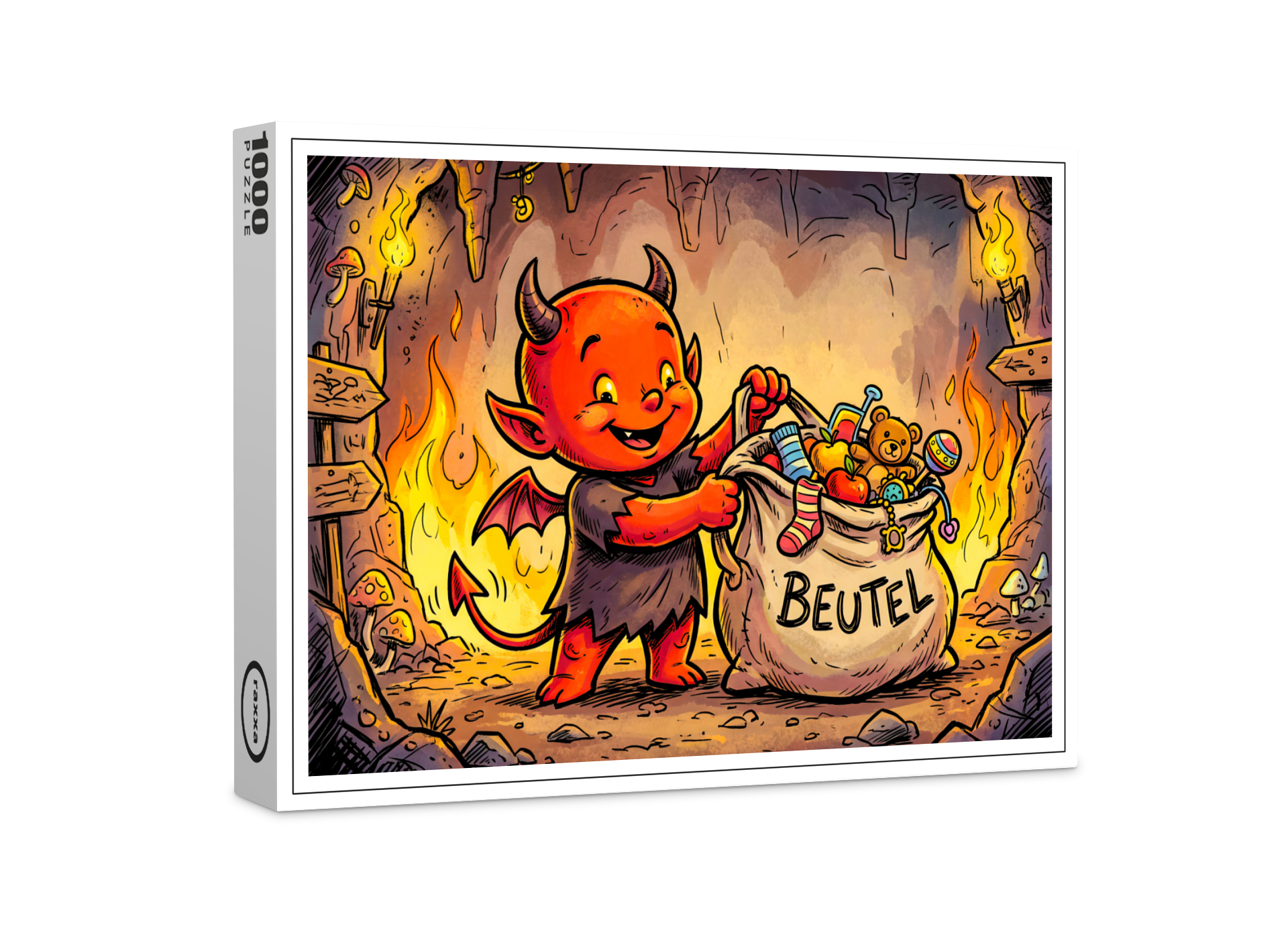 raxxa Premium-Puzzle: Little Devil Carrying a Large Bag in Fiery Cave