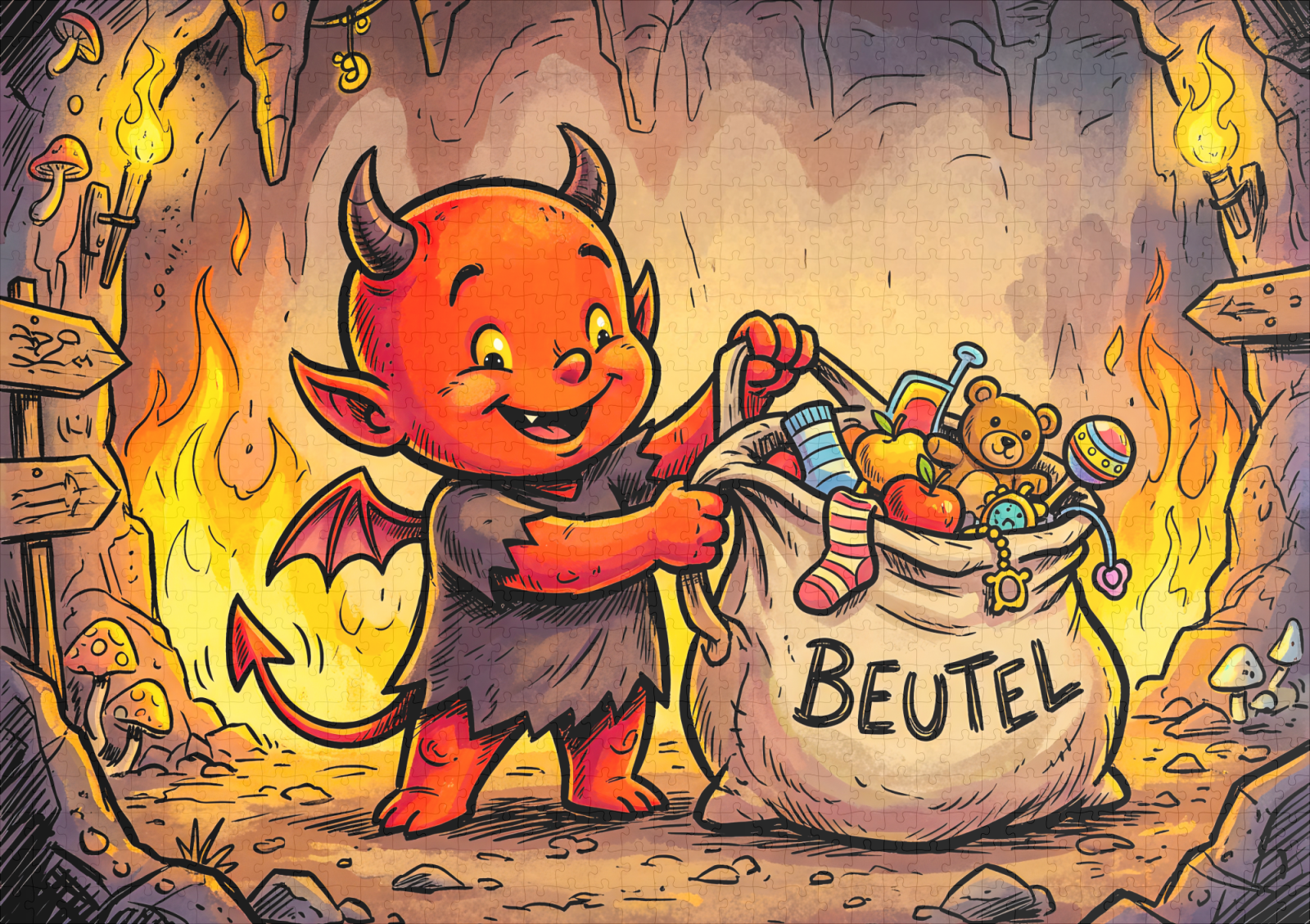 raxxa Premium-Puzzle: Little Devil Carrying a Large Bag in Fiery Cave - immagine 2