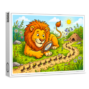 raxxa Premium-Puzzle: Lion Observing a Line of Ants with Magnifying Glass