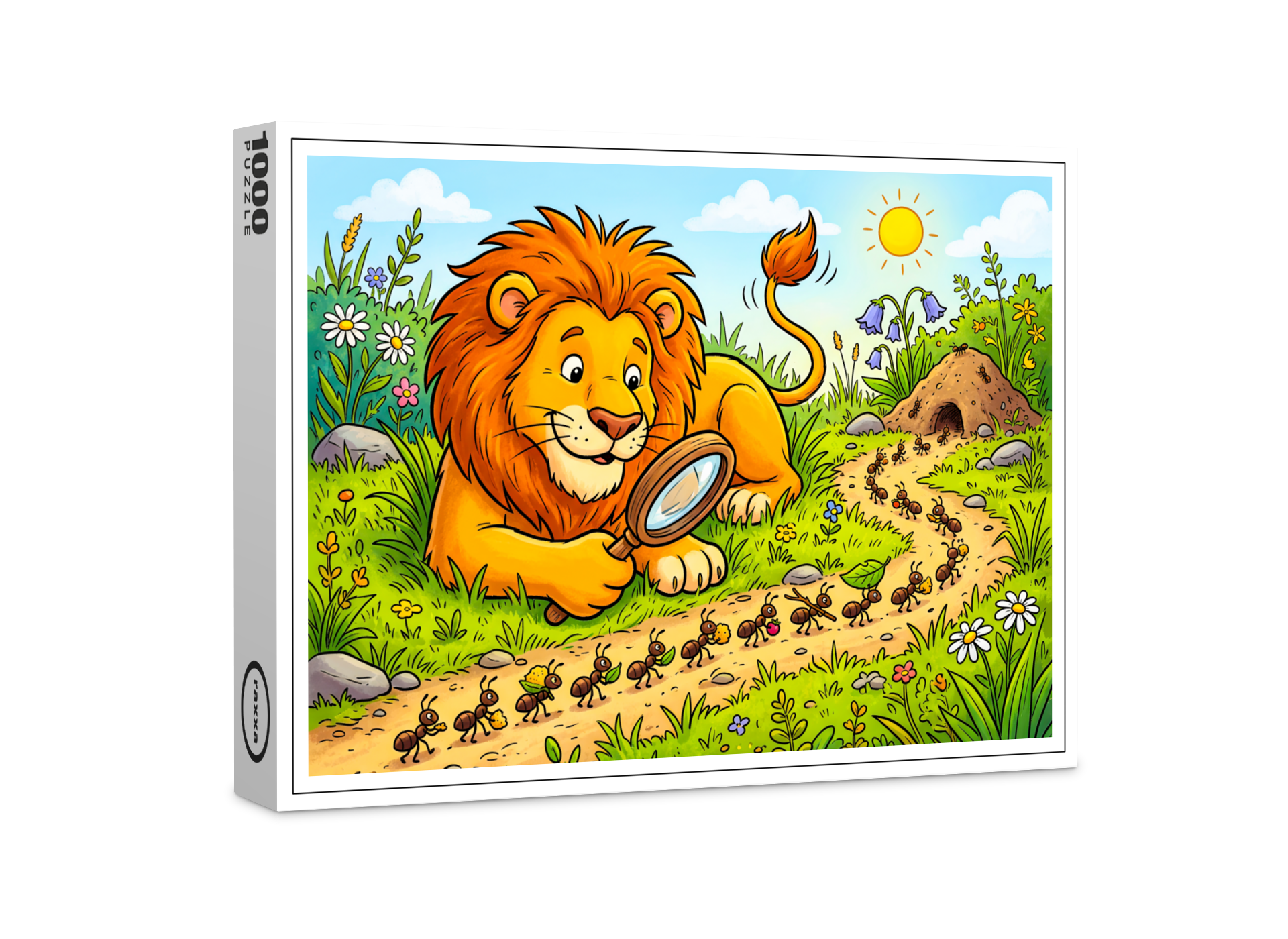 raxxa Premium-Puzzle: Lion Observing a Line of Ants with Magnifying Glass