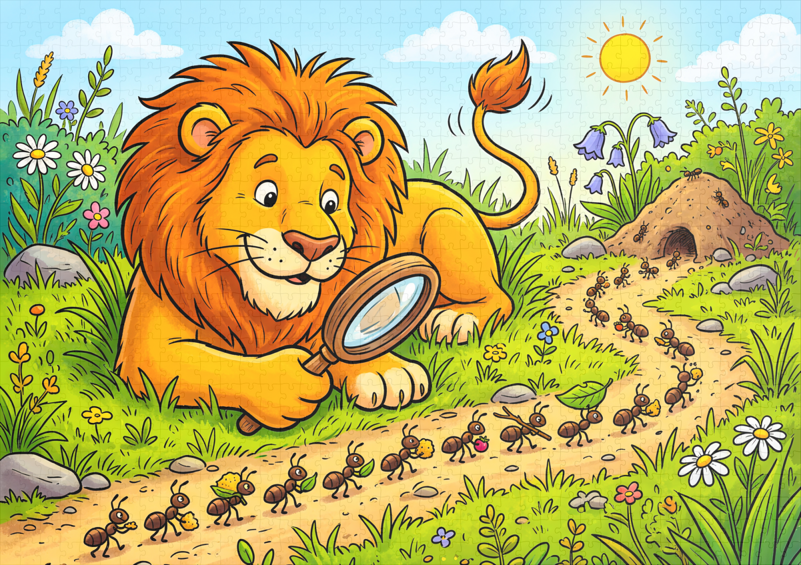 raxxa Premium-Puzzle: Lion Observing a Line of Ants with Magnifying Glass – Image 2