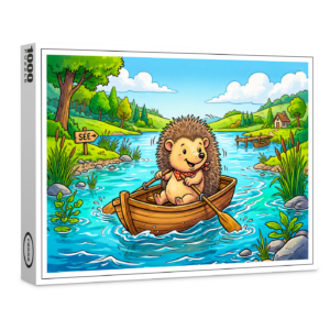 raxxa Premium-Puzzle: Hedgehog Rowing a Small Boat on a Calm Lake
