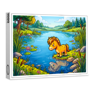 raxxa Premium-Puzzle: Small Pony Standing Beside a Lake in Peaceful Nature