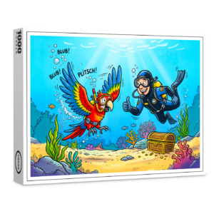 raxxa Premium-Puzzle: Parrot and Diver Underwater in Colorful Ocean Scene