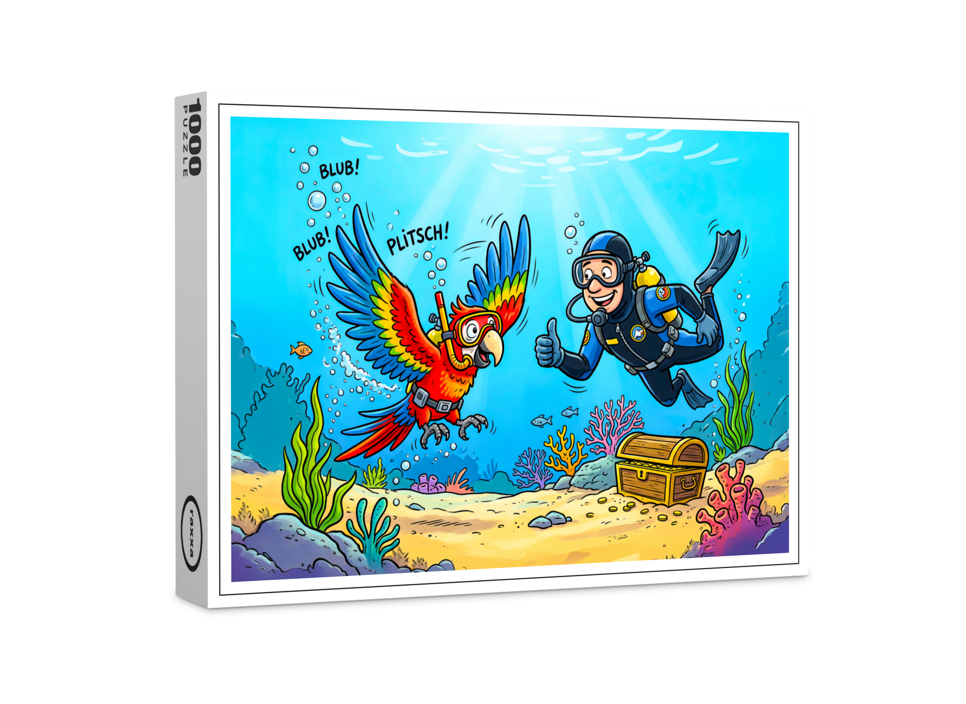 raxxa Premium-Puzzle: Parrot and Diver Underwater in Colorful Ocean Scene