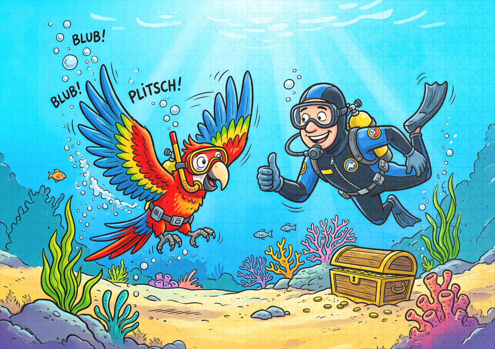 raxxa Premium-Puzzle: Parrot and Diver Underwater in Colorful Ocean Scene - Imagen 2