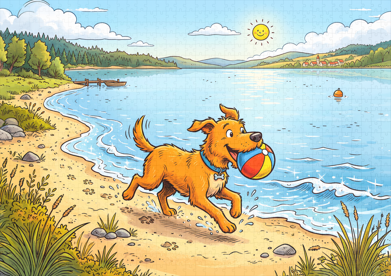 raxxa Premium-Puzzle: Dog Sitting Beside a Lake in Peaceful Nature Scene – Image 2