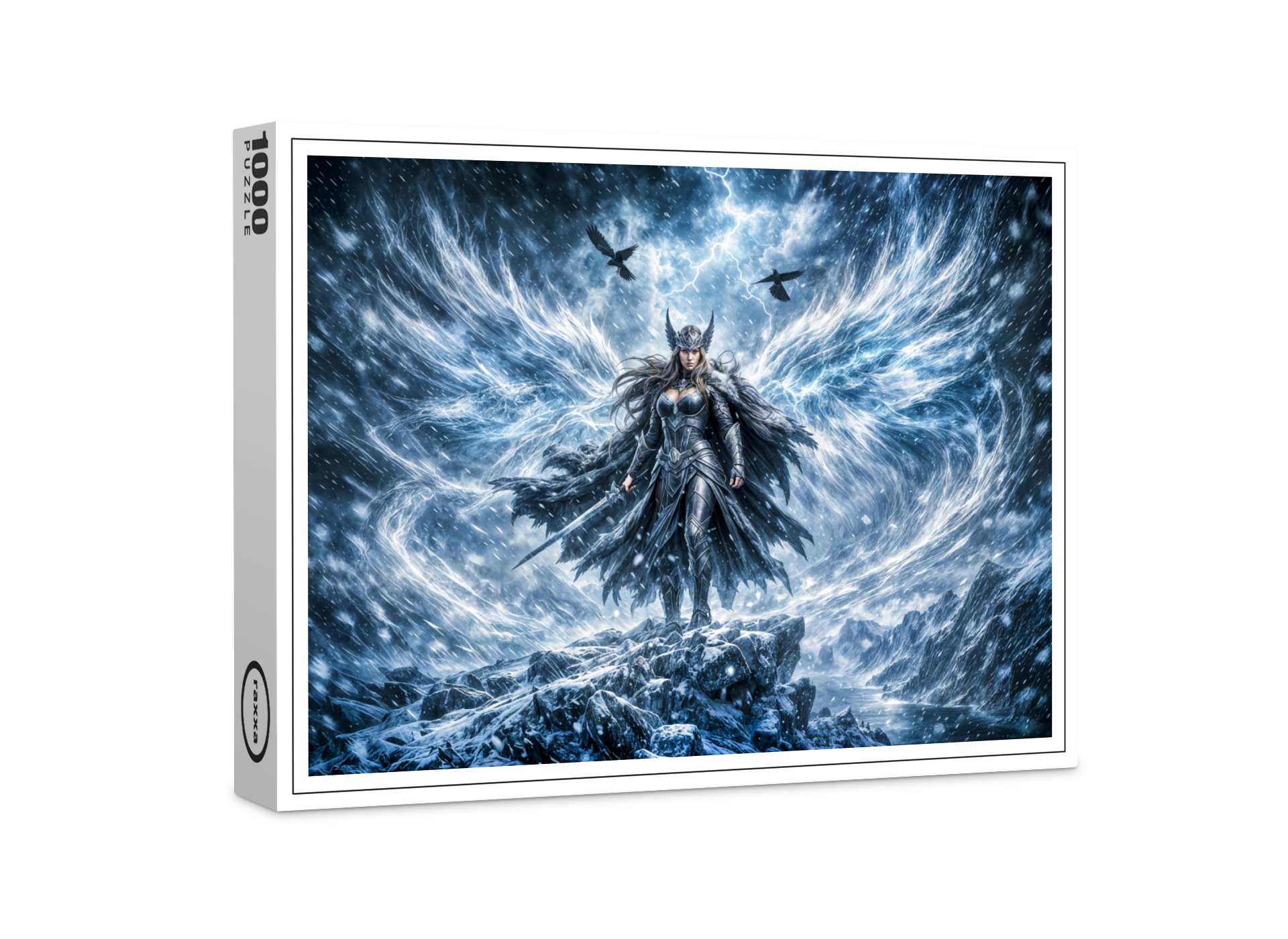 raxxa Premium-Puzzle: Dynamic Fantasy Valkyrie in Radiant Battle Atmosphere